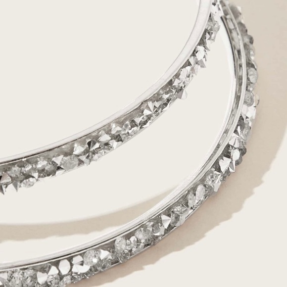 Silver Rhinestone Decor Hoop Earrings - Picture 3 of 3